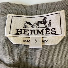 HERMES Short Sleeve Knit Shirt Mens S White Gray 31-5735 Cotton Cashmere Crew