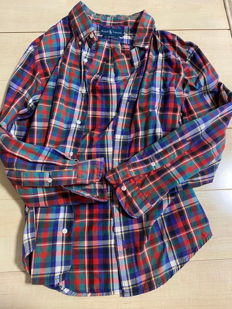 Ralph Lauren BLAKE Long Sleeve Plaid Shirt Multi-Color Button-Down For 14Y+ Jap