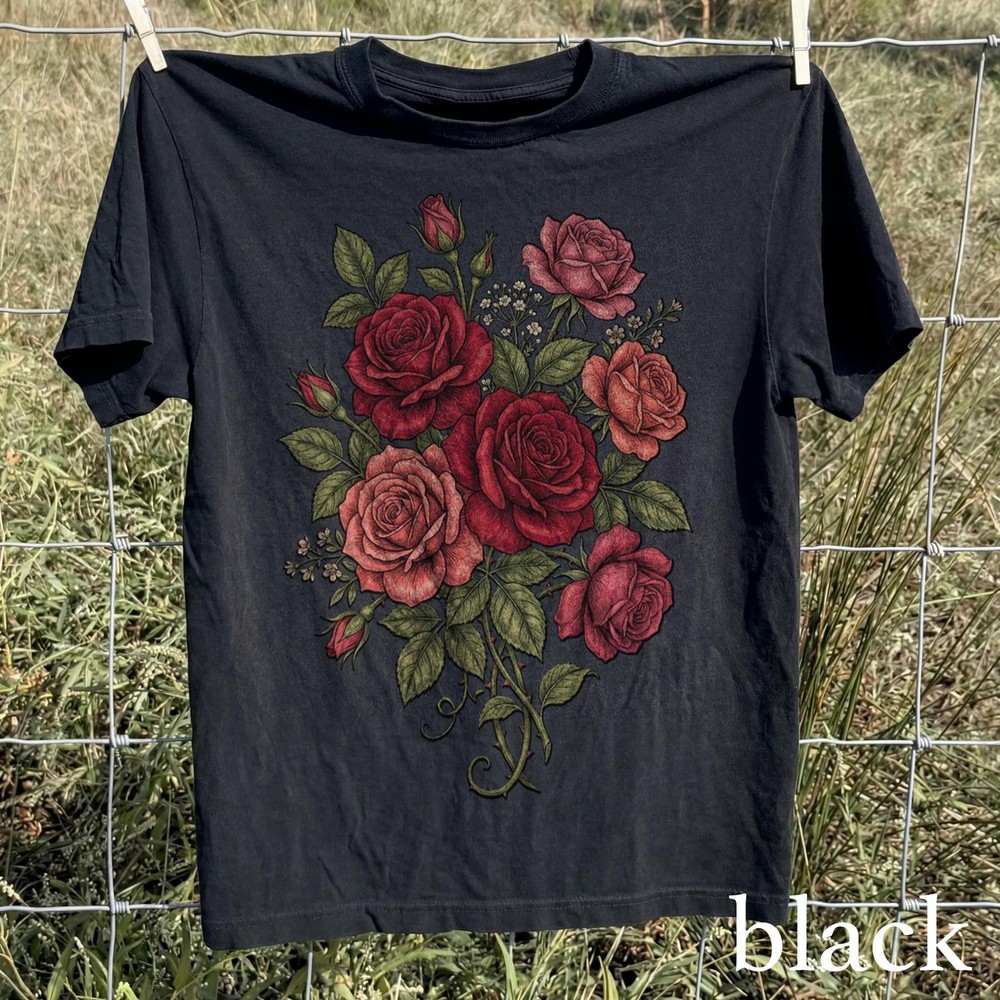 Retro Rose Graphic T-Shirt Vintage Floral Botanical Garden Tee