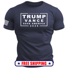TRUMP VANCE 2028 – Save America T-Shirt USA Flag Sleeve patriot maga 250 S-2XL
