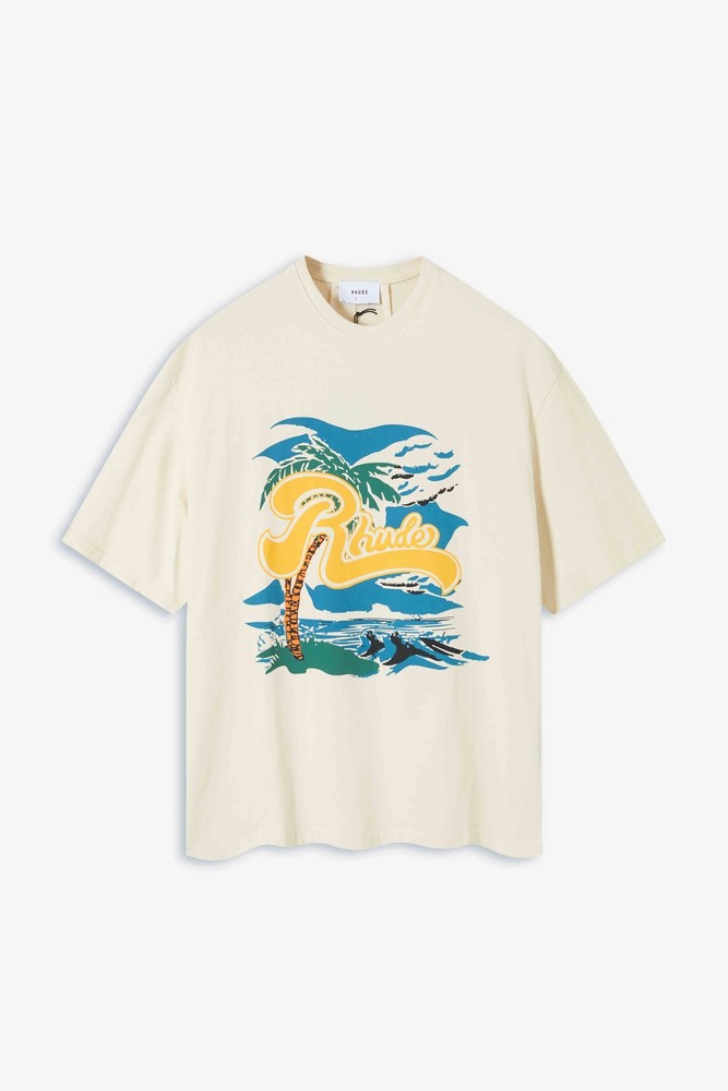 RHUDE REGATTA PALM TEE Retro American Pattern Printed Short Sleeve T-shirt