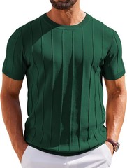 Men’s Casual Short Sleeve Knit T-Shirt – Ribbed Crewneck Pullover Tee