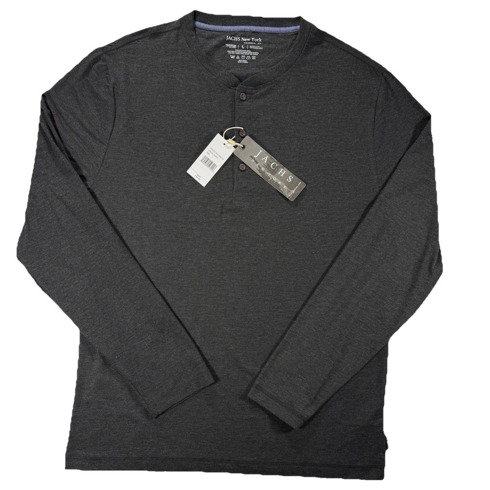 NWT Jachs New York Men’s L Large Henley T-Shirt Black Long Sleeve MSRP $89