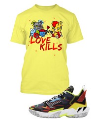 Mens Yellow Hip Hop Sneaker Love Kills Tee Shirt To Match Sneakers Street Wear