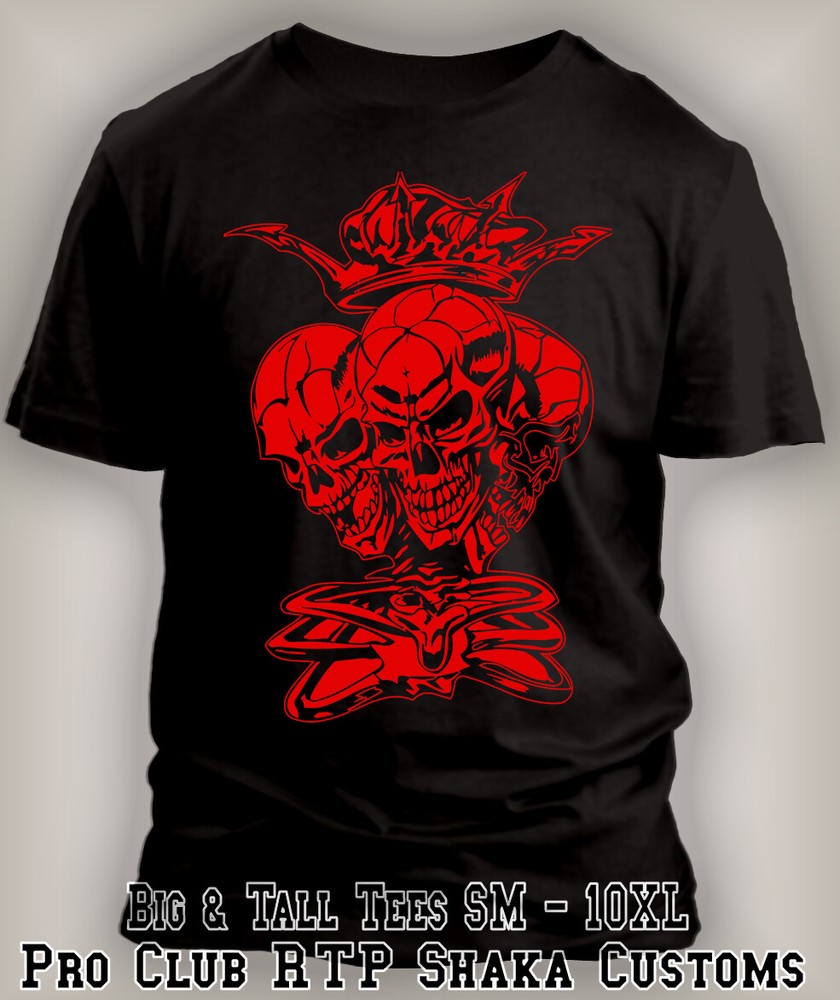 Skulls 3 Headed Skate Hip Hop Horror Big & Tall Tee Shirt Pro Club Shaka RTP