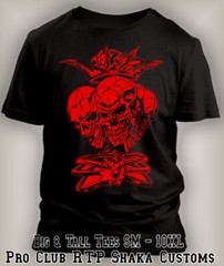 Skulls 3 Headed Skate Hip Hop Horror Big & Tall Tee Shirt Pro Club Shaka RTP