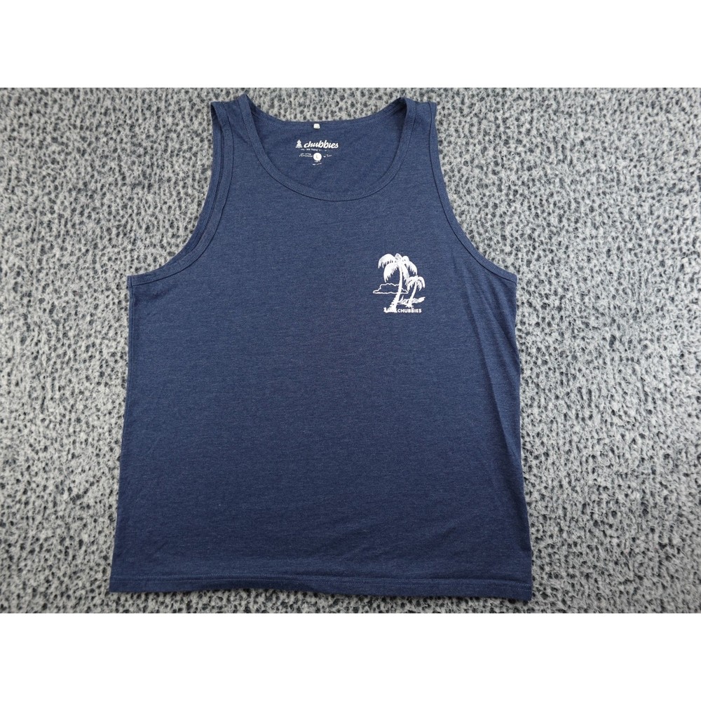 Chubbies Tank Top Mens Large Navy Blue Palm Tree Graphic Weekend Arrived
