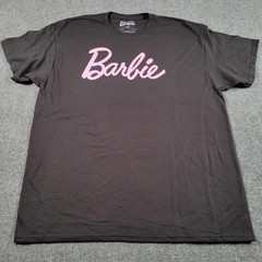 Barbie Shirt Mens XL Black Pink Script Logo Graphic Tee Cotton Tagless