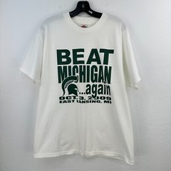 Vintage Alstyle Tshirt Mens L White Green Beat Michigan Football Short Sleeve