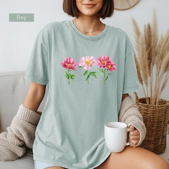 Watercolor Peony Trio Floral Comfort Tee Shirt Pink Women