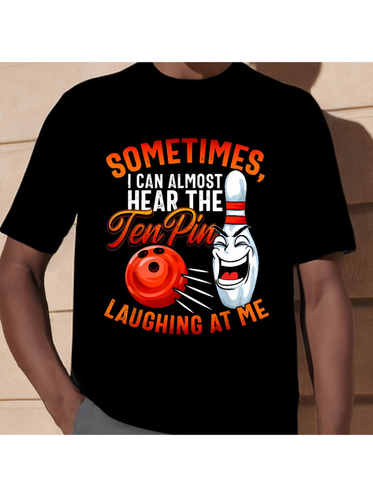 1pc Tenpin Bowling Humor Men’S T-Shirt – Cotton Blend, Crew Neck