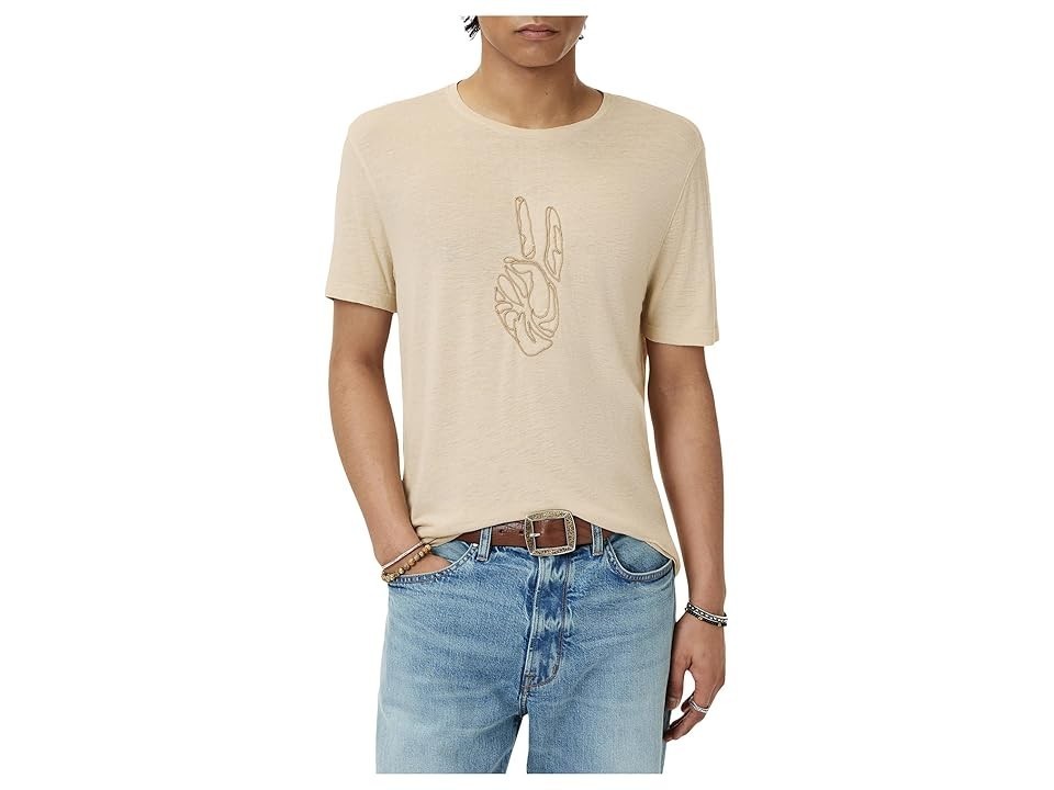 John Varvatos Linen Blend Cording Peace T-Shirts Men XL Twine Crewneck Pullover