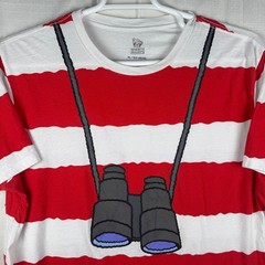 Wheres Waldo Striped Graphic T-Shirt Mens XL Red White Binoculars Costume Tee