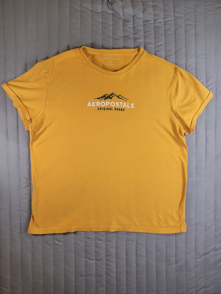 Aeropostale Men’s Large Yellow Graphic T-Shirt Original Brand Mountain Crew Neck