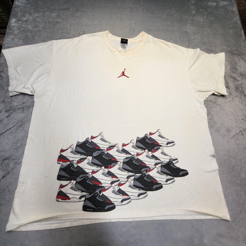 Jordan Shirt Mens 3XL White Jumpman Sneakers Graphic Tee Cotton Jersey