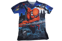 Marvel Spiderman Shirt Mens Medium Blue All Over Print Front and Back Wrap