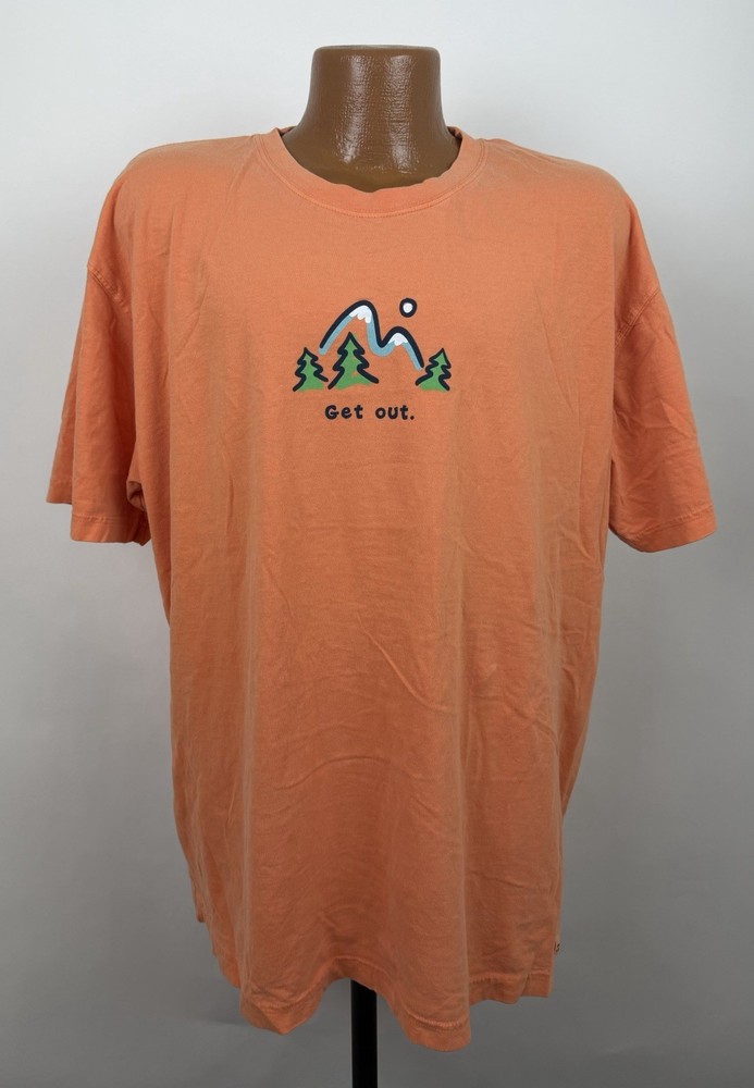 Life Is Good Shirt Mens XL Orange Short Sleeve T-shirt Mountain Climbing Hiking