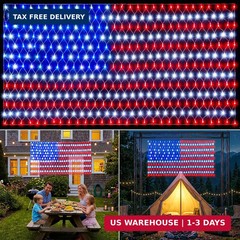 (New) American Flag Net Lights, 6.5 ft x 3.3 ft Waterproof USA Flag Lights Outdo