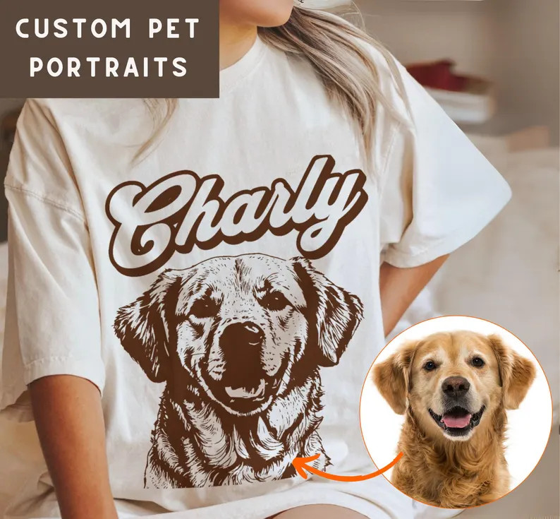 Custom Dog Portrait Comfort Tee Personalized Pet Photo Shirt Gift