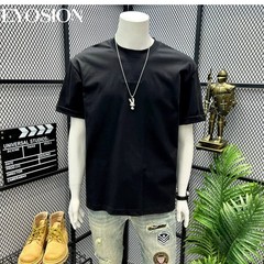 Men High Street Letter Patch Embroidered T-Shirt Rivet Heavy Weight Casual Tee