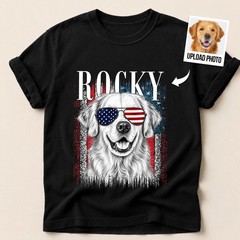 Custom Dog 4th of July Shirt Personalized Pet Portrait Patriotic Tee