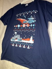 Ugly Holiday Sweater Blue Graphic T-Shirt XL Loot Crate Christmas Lunar Rover