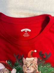 Holiday Time Cat Wreath “Meowy Christmas” Graphic T-Shirt Size L
