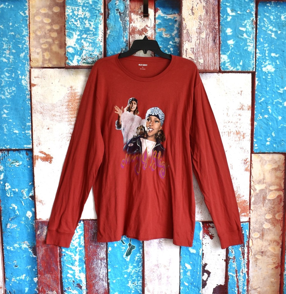 Unisex Old Navy Mary J Blige Graphic T-Shirt Long Sleeve MEDIUM Cherry Birch NEW