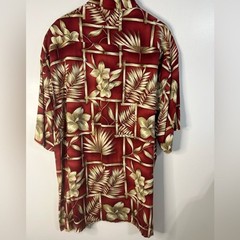 Pierre Cardin Casual floral. Red and Cream Button Down Shirt. 100% Rayon .