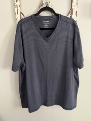 01.Algo Mens Quick Dry Performance V-Neck Blue Stripe T-Shirt SPF 40 Size XXL