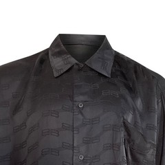 Balenciaga Bb Logo Print Long Sleeve Shirt In Silk Men Black Size 43