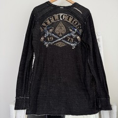 Affliction Reversible Thermal Shirt Mens Large Waffle Knit long Sleeve Y2K Wings
