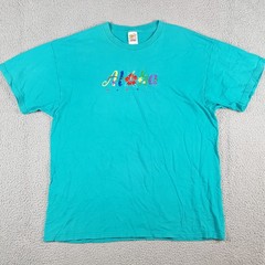 Vintage 90s Teal Aloha Hawaiian Flower Tee Size XL Retro Tropical Beach T Shirt