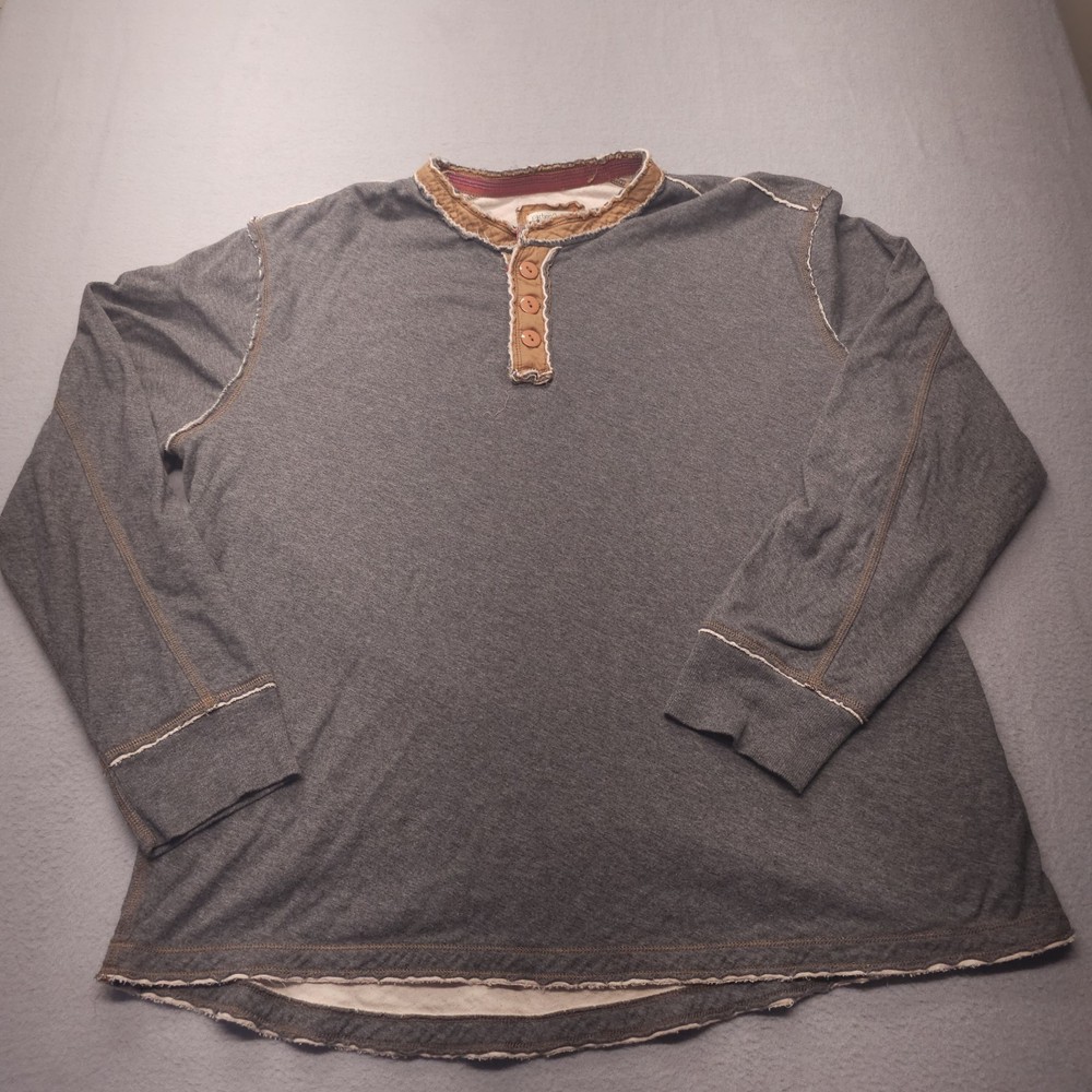 CARBON2COBALT Raw Edge Henley Distressed Grey Buttoned Long Sleeve Men’s size XL