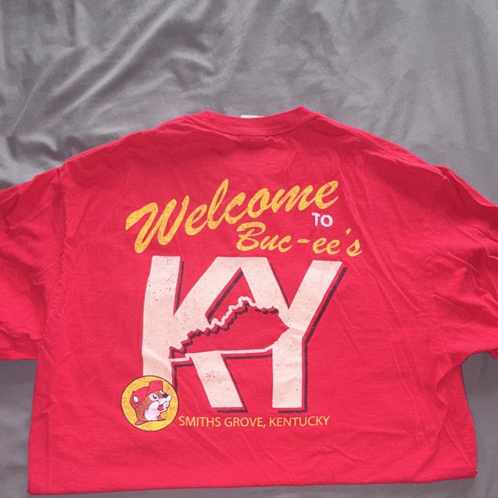 Buc-ee’s Staff Red Cotton Jersey Graphic Crew Neck Tee “Welcome to Buc-ee’s” L