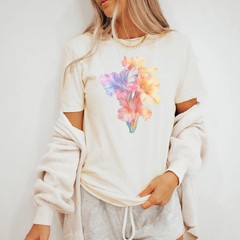 Watercolor Floral Comfort Tee Pastel Graphic Soft Relaxed Fit Shirt
