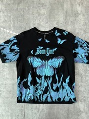 Shaka Active T-SHIRT L Vintage 90s Y2k Kingdom Graphic Butterfly Blue M