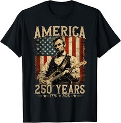 Abraham Lincoln Playing Guitar Rock and Roll American Flag T-Shirt