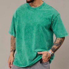 Retro Washed Tee Casual Summer Wear 95%Cotton 5%Spandex O-neck Neckline