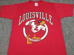 Vintage 80s Louisville University Mascot Logo T Shirt Mens Size Medium Red 1987