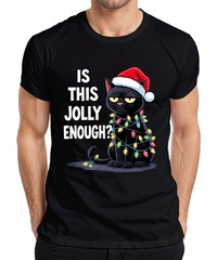 IS THIS JOLLY ENOUGH? christmas cat sarcastic santa hat mens t shirt
