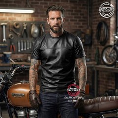 Men’s Genuine Lambskin Leather T-Shirt Black White Classic Leather Tee All sizes