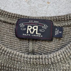 RRL Ralph Lauren Shirt Mens Medium Olive Green Waffle Knit Thermal Long Sleeve