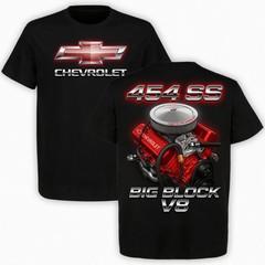 Chevrolet 454 SS Big Block V8 Engine T-Shirt Muscle Car Hot Rod Tee Black Shirt