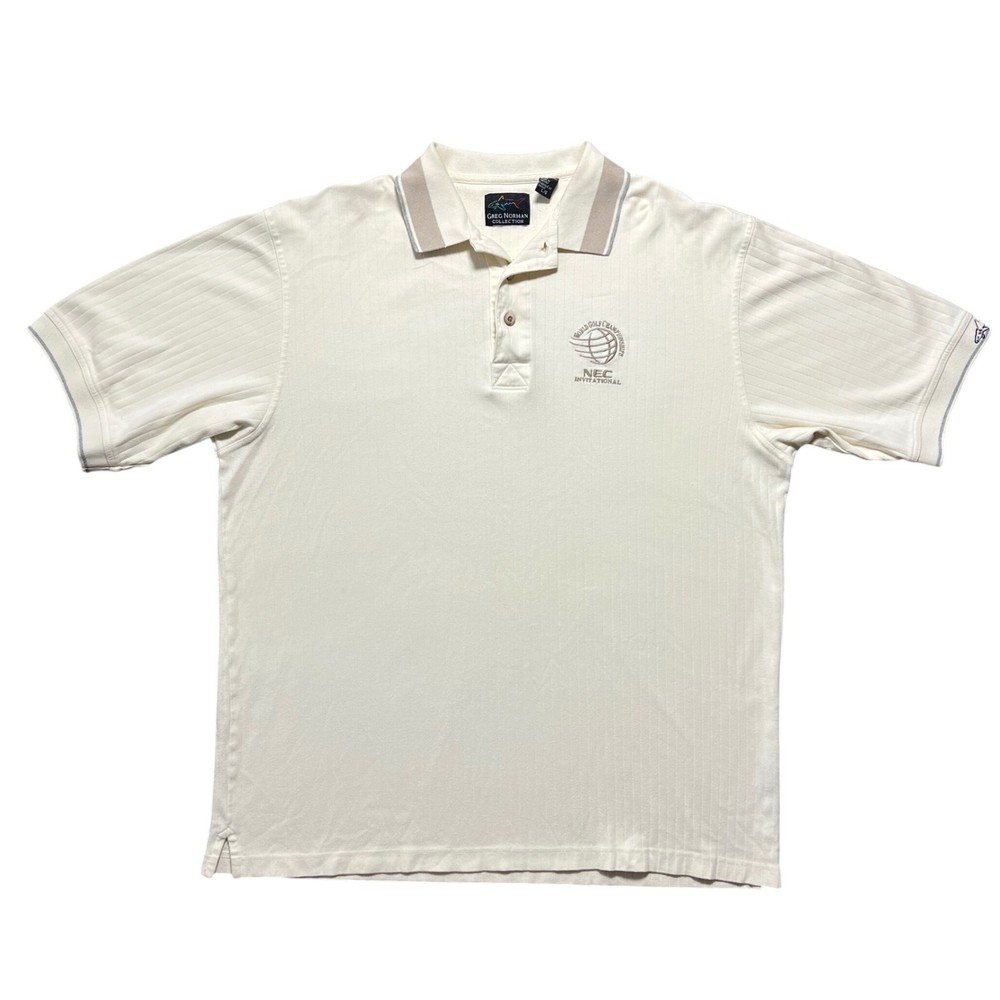 Vintage 90s Greg Norman Collection Mens Golf Polo Shirt Tan Ribbed Cotton Large
