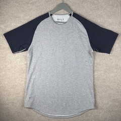 BYLT Drop Cut S/S T-Shirt Gray Maroon Raglan Large L Athletic Fit Stretch