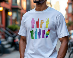 Rainbow ASL Love Hands Shirt – Sign Language Pride Graphic Tee for Equality A436