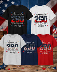America 250 Years of Freedom 1776-2026 Patriotic Flag Graphic T-Shirt