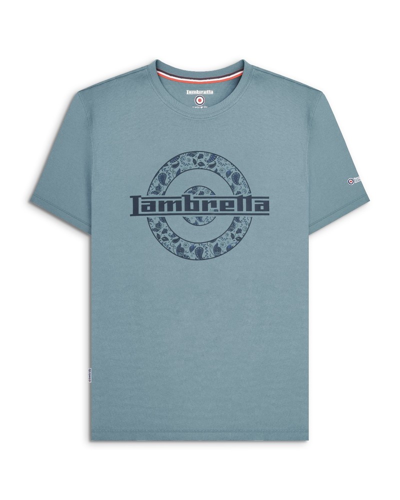 Mens Lambretta Paisley Target Logo Smart Classic Retro T-Shirt Sizes M to 4XL