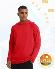 MAGCOMSEN Men’s Hooded UPF 50+ Sun Protection T Shirts Long Sleeve Athletic Fish